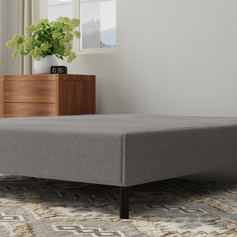 Black And Gray Upholstered Queen Bed Frame Foundation Compatible With Foam Mattresses, No Tools Required, 15 In Height Universal Compatibility For Standard Hardware Needed, 59 Lb Product Weight