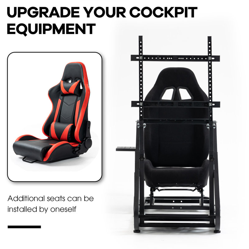 Anman Racing Sim Cockpit with TV Stand & Black Seat Fit for Thrustmaster Logitech G923, Not Include Steering wheel & Wheels & Pedals and Shifter Handbrake 