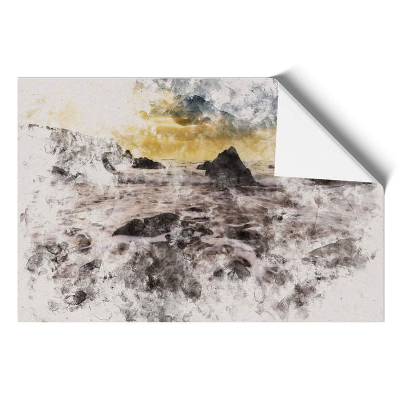 Beach and Rocks - Unframed Painting, 30cm H x 42cm W x 0.1cm D