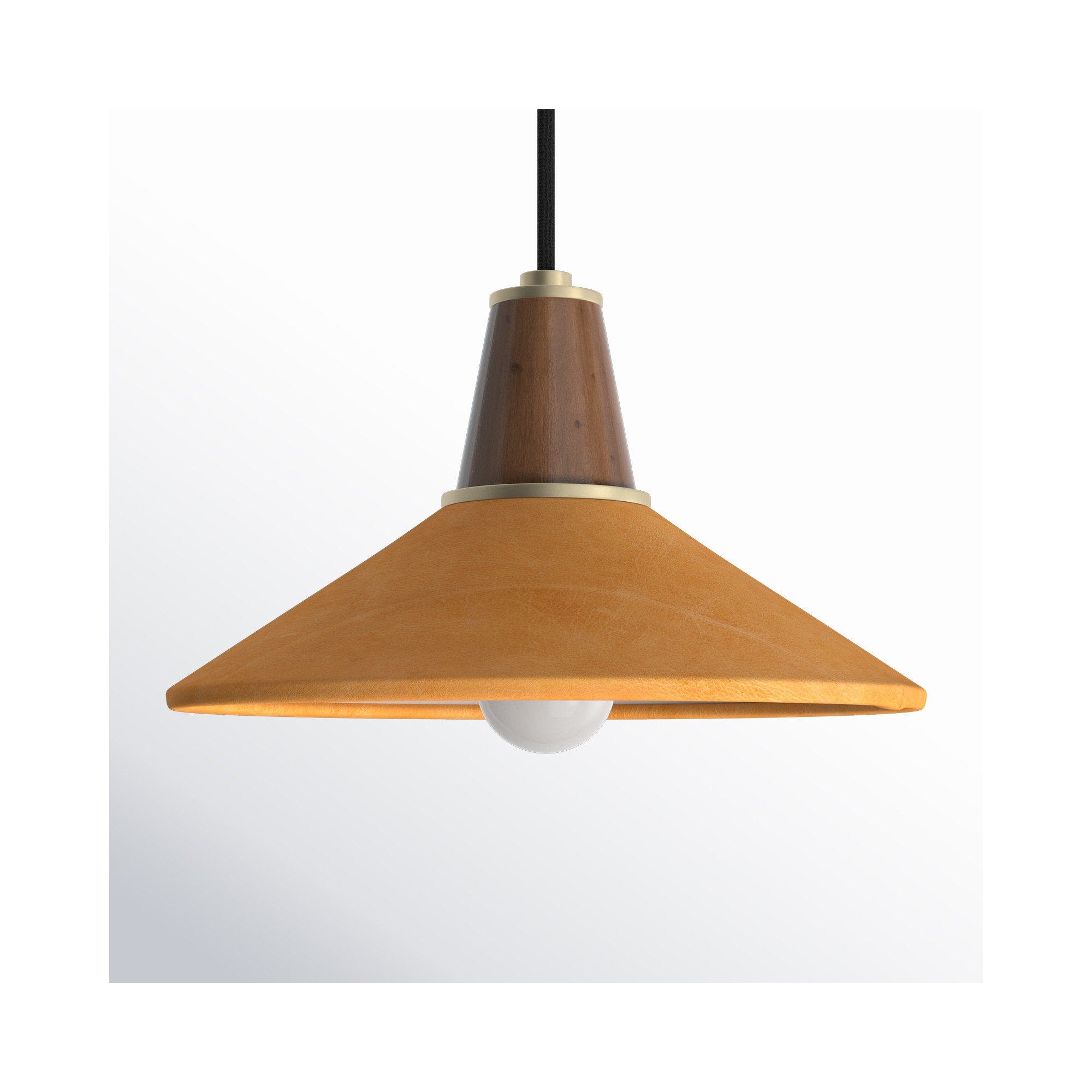 Single Light Pendant, Camel, Natural Walnut/Antique Brass