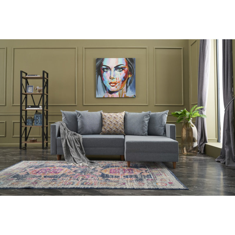 Canapé-lit Everdina, Accoudoir à droite (vu de face), 100 % polyester bleu