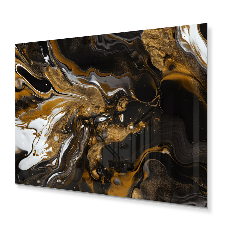 Décoration murale en métal doré doré et marbré noir Dreamscape III, H 16 po x l 32 po x P 1 po