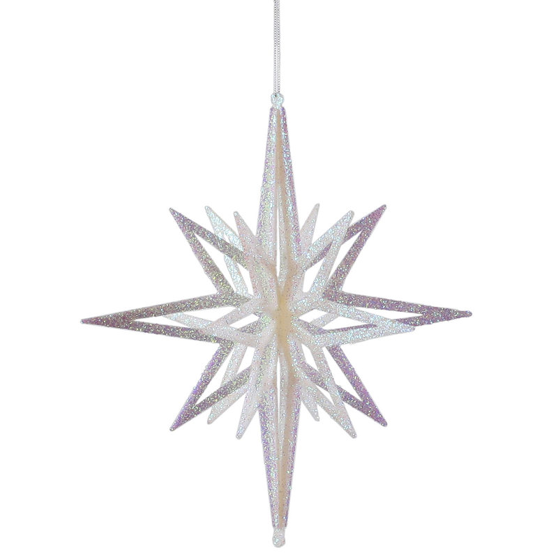 Ornement en forme d'étoile scintillante 3D, Blanc, H 12 po x l 10 po x P 10 po