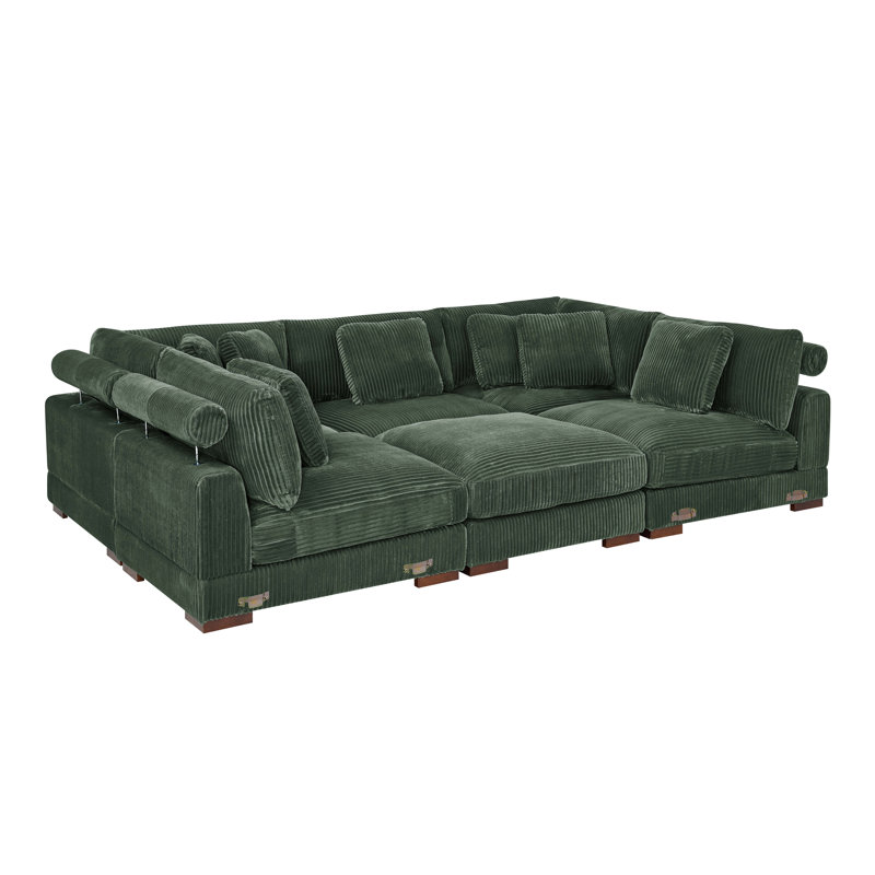 Barcombe Modular Corduroy Sectional, Dark Green Corduroy