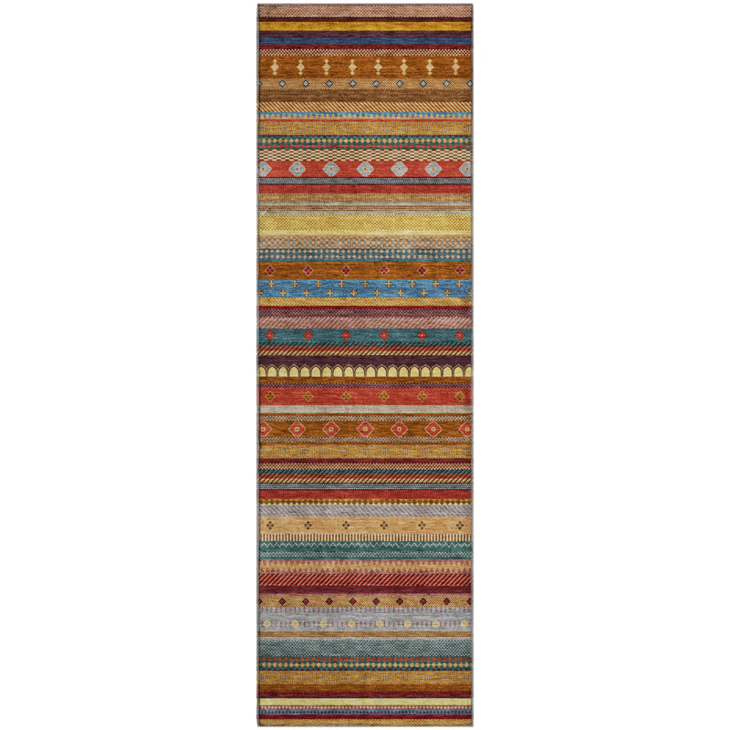Premium Machine Washable Mayfield  Striped Rug, 2'3" x 7'6" Runner, Paprika
