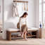 Banc pour chaussures 62,9 pouces en bois massif avec rangement et siège rembourré pour le salon et la chambre à coucher