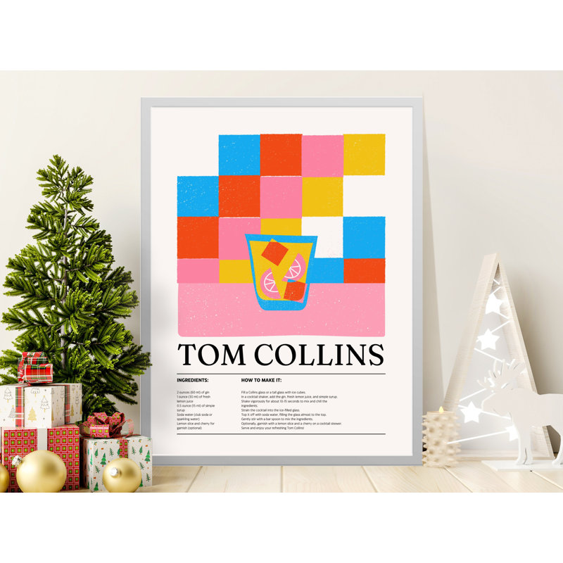 Tom Collins Cocktail Recipe Wall Art, Kitchen Decor, Bar Cart Art, Framed Wall Art, Available in Several Sizes