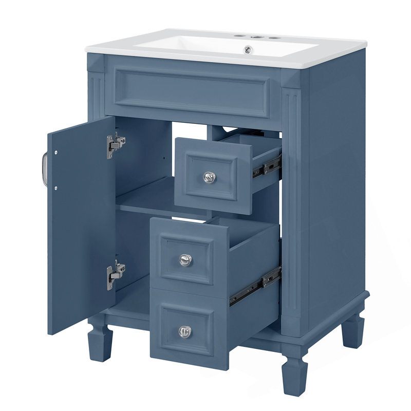 Meuble-lavabo 24 po avec lavabo en céramique, 2 tiroirs et tablette réglable