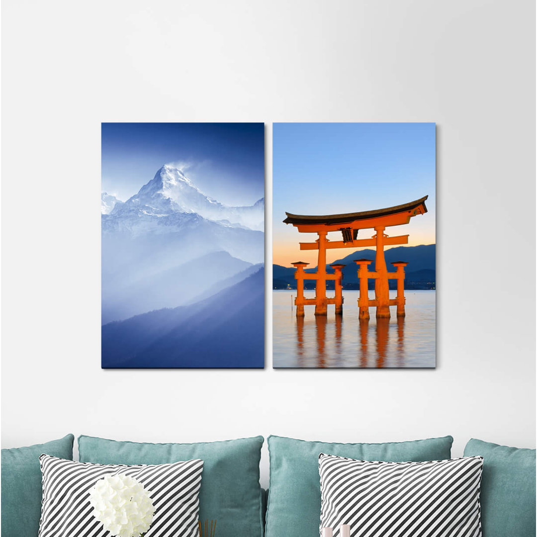 2-tlg. Leinwandbilder-Set - Fotografie „Itsukushima Shrine Miyajima Japan Himalaya Hiroshima Shrine Mountain Peak”