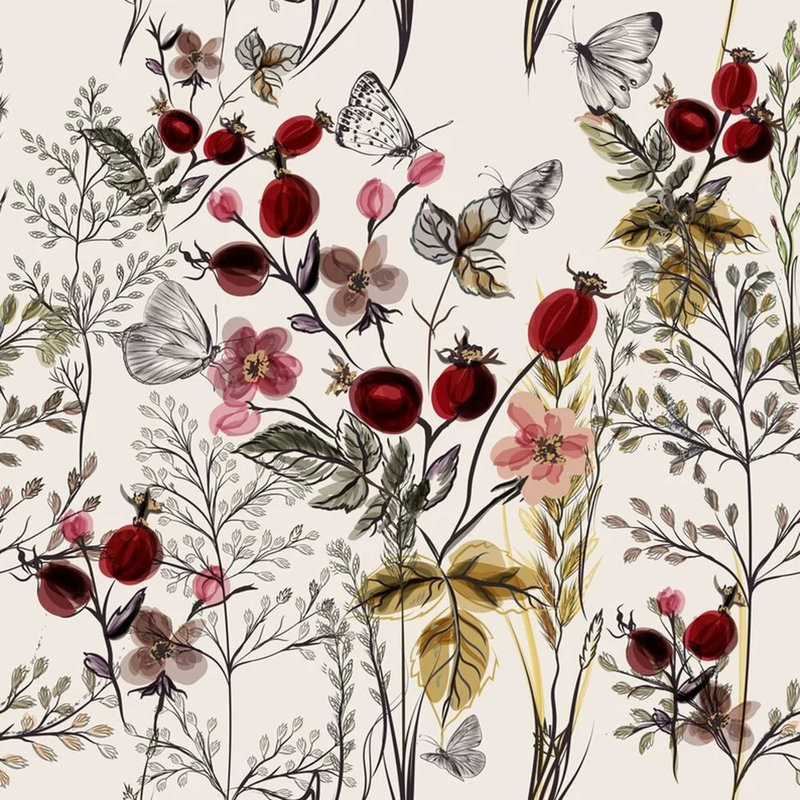 Jardin de baies sauvages avec papillons, L 96 po x l 108 po