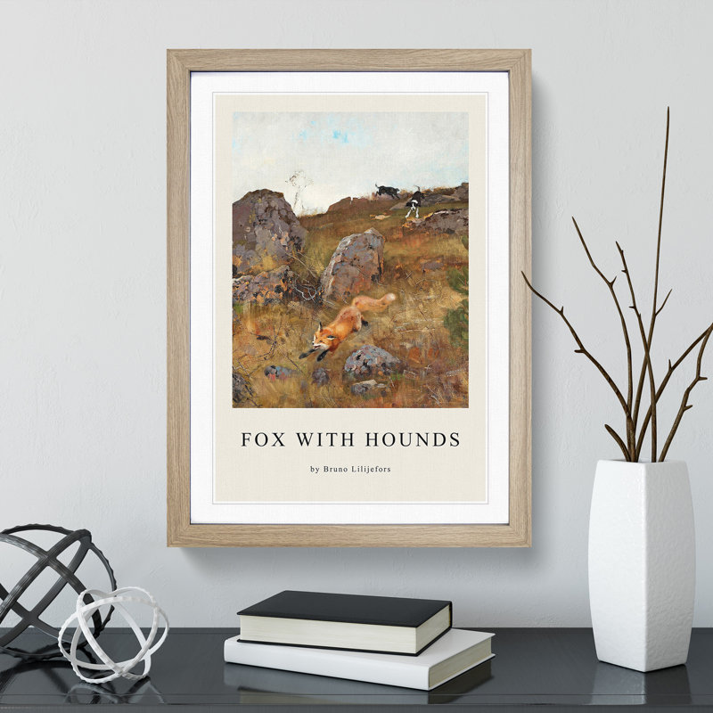 Fox And Hunting Dogs Vol.2 by Bruno Liljefors - Single Picture Frame Print, 48cm H x 36cm W x 2cm D, Oak Framed