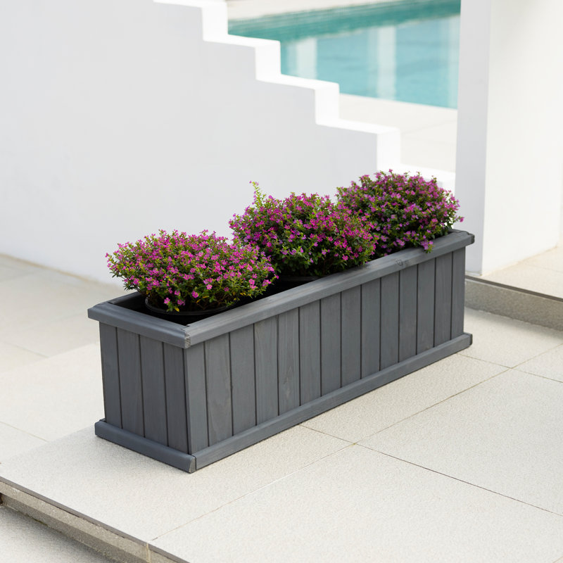 Boîte à fleurs rectangulaire en cèdre massif avec trous de drainage Barros, H 12 po x l 40 po x P 12 po, Gris