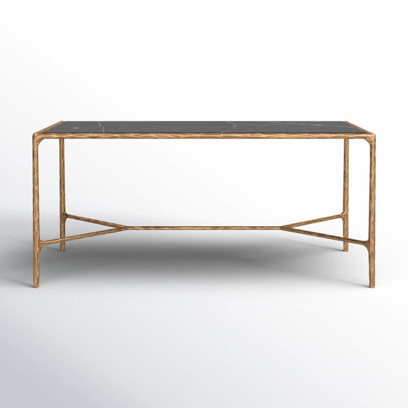 Evelynn 18" H x 40" W Iron Coffee Table, Brass, Black Marble