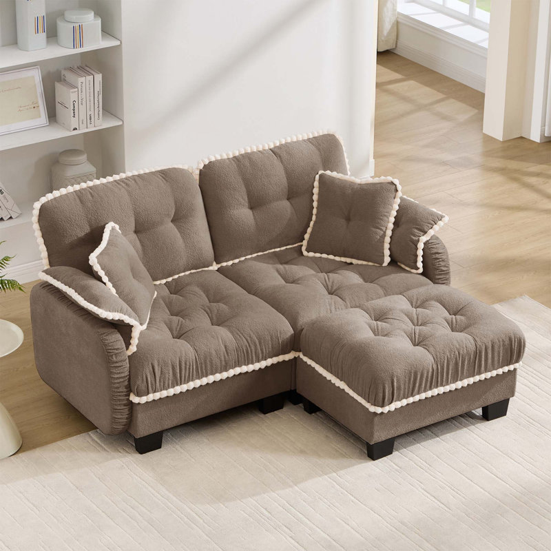 Causeuse ergonomique en chenille avec 1 repose-pieds et coussins pour un confort douillet, Brown(2 Seat with 1 Ottoman)