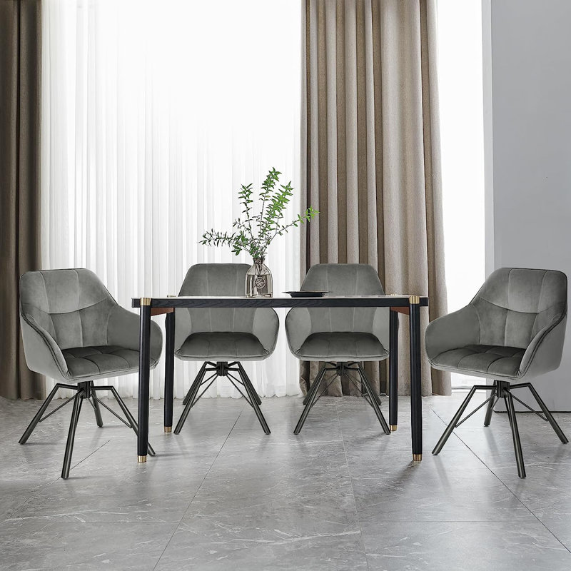 Alliene 48cm H Velvet Upholstered Armchair, Grey, 4