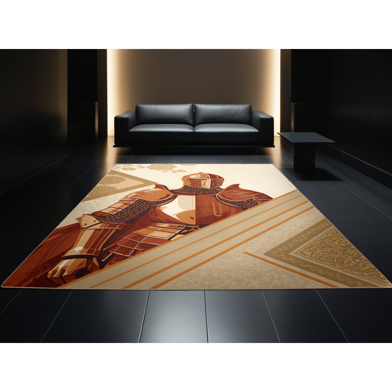 Tapis oriental classique brun / beige beige Aidan Knight In Armor lavable à la machine, 5 x 8