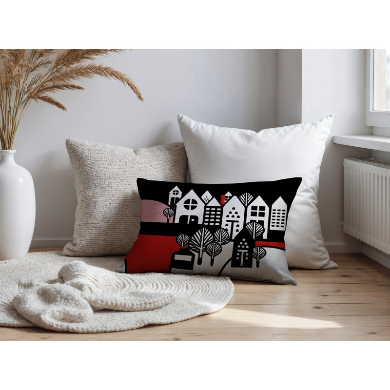 Oreiller rectangulaire réversible intérieur / extérieur Hansen, Rectangle H 14 po x l 20 po, Rouge