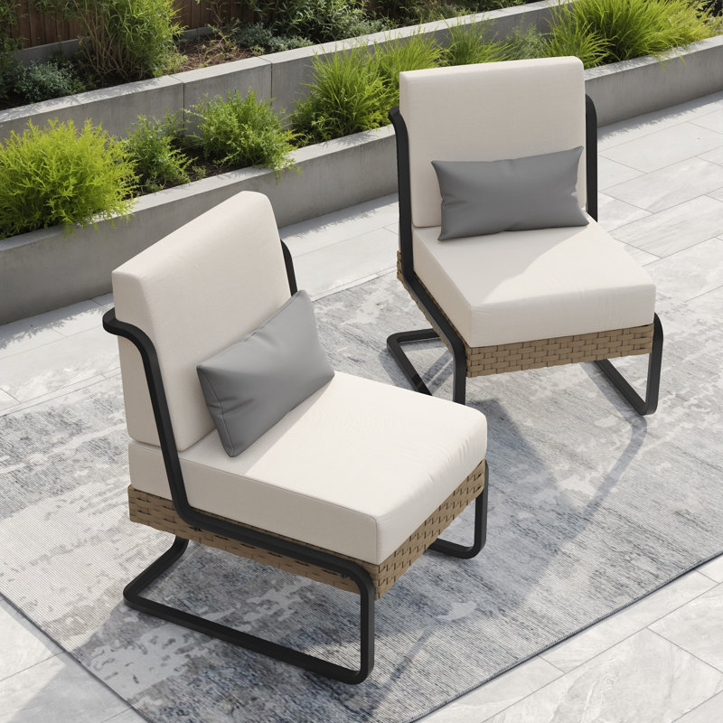 Ensemble de 2 chaises de patio en aluminium avec coussins, Beige, Kaki