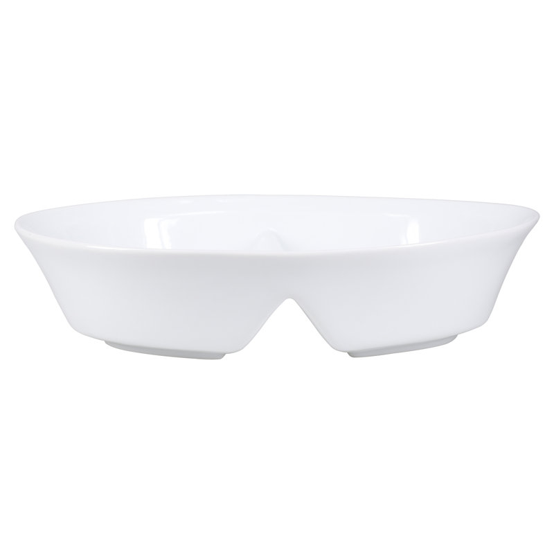 White Ceramic 10.5" Divided Oval Chips and Dip Serving Bowl