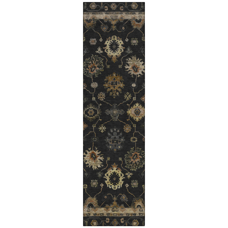 Machine Washable Indoor/Outdoor Xhevrie Black Rug
