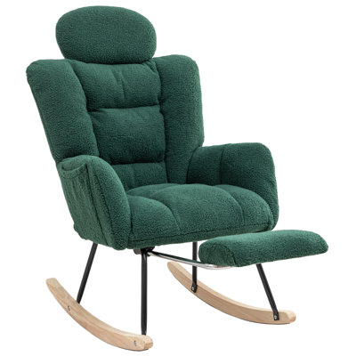 Chaise berçante d'allaitement avec repose-pieds MINCETA, chaise de chambre de bébé moderne pour l'allaitement et la détente, fauteuil coulissant rembourré avec soutien de la tête, conception ergonomique à haut dossier pour la mère et le bébé qui allaite, vert