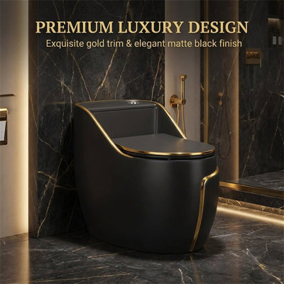 WATERMONY 1.45 GPF Elongated 16.1 Comfort Height Chair Height Floor Mounted One-Piece Toilet with Seat Included