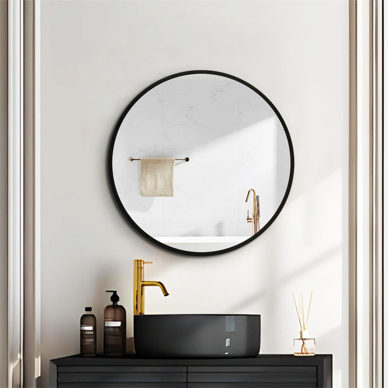 Armoire à pharmacie murale 24 po x 24 po avec miroir et cadre mural en métal noir