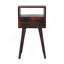 Mini table de chevet en bois noyer de Californie, 1 tiroir, 1 fente ouverte, pieds nordiques, brun foncé
