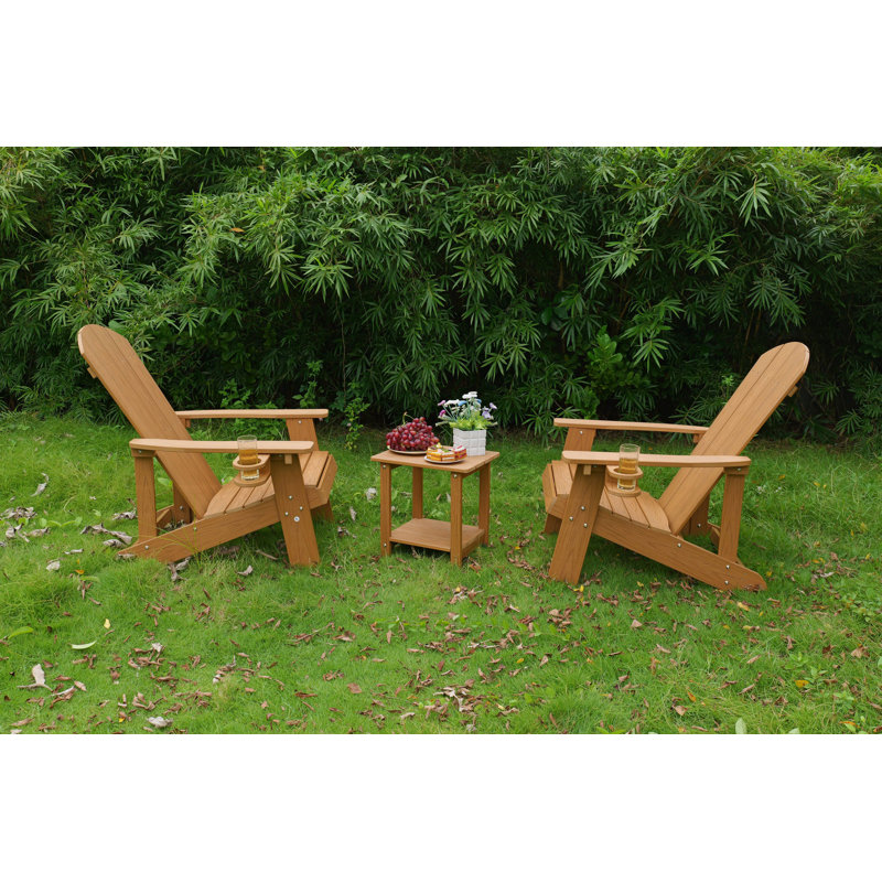 2-Piece Adirondack Chair, Outdoor Lounge Chair With Built-In Side Cup Holder, Patio Chair, Table Not Include, Teak, 2