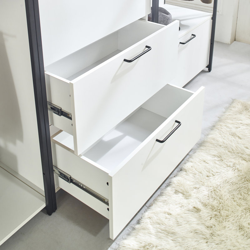 Garde-robe blanche avec structure en métal - Rangement très profond, eau et chaleur, résistance aux rayures et aux égratignures