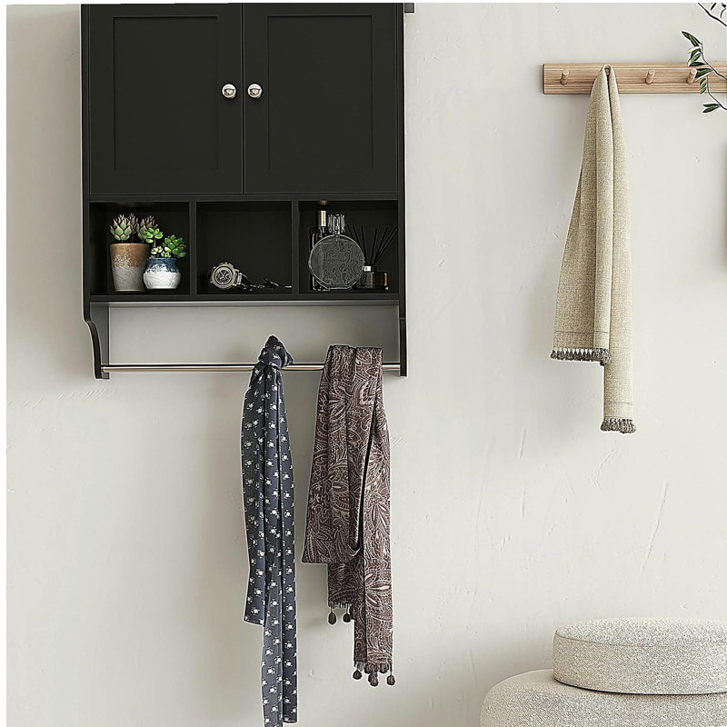 Armoires à pharmacie, armoire murale peu encombrante avec 2 portes et tablettes à serviettes réglables, armoire de rangement pour toilette, salle de bain, salon, cuisine (noir)