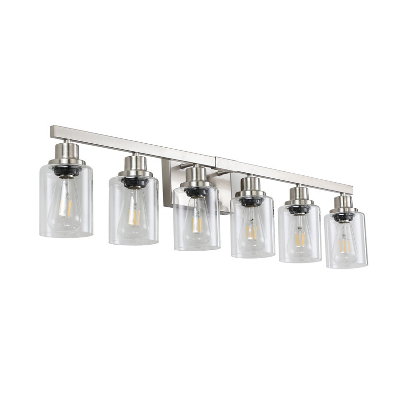 Éclairage pour meuble-lavabo de salle de bain, abat-jour en verre transparent, 6 lumières, sans ampoules, nickel brossé