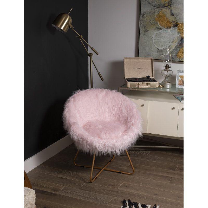 Upholstered Accent Chair, Gold, Pink Faux Fur