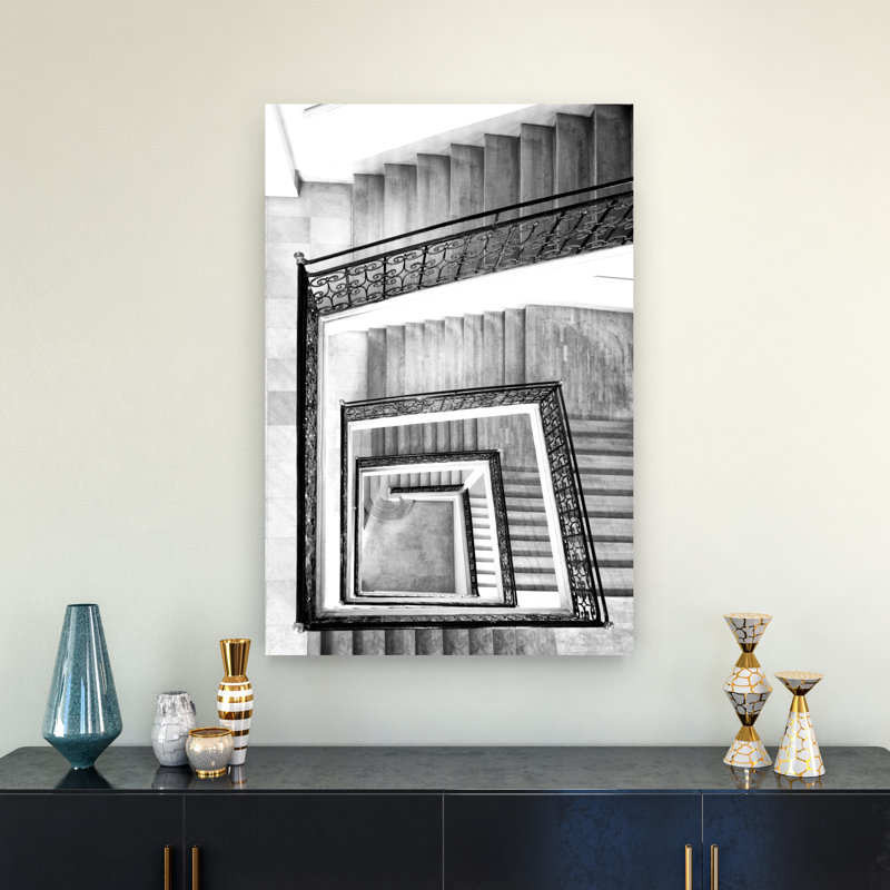 Spiral Staircase Descent Abstract Geometric Contemporary Architecture Wall Art Print by Mathieu - Wrapped Canvas Print