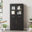 Armoire de rangement en métal noir de 180 cm (71 po) avec portes vitrées verrouillables et tablettes de bureau