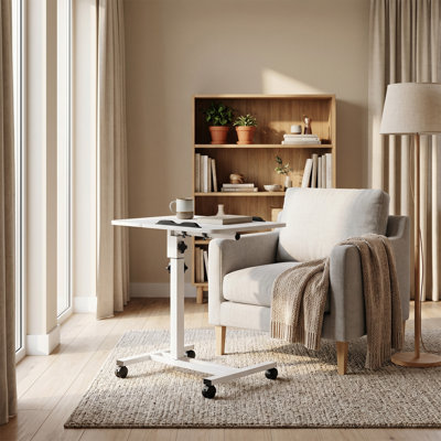 Bureau à roulettes réglable en hauteur pour ordinateur portable sur roulettes, poste de travail mobile rotatif à 360 ° pour bureau de chambre à coucher