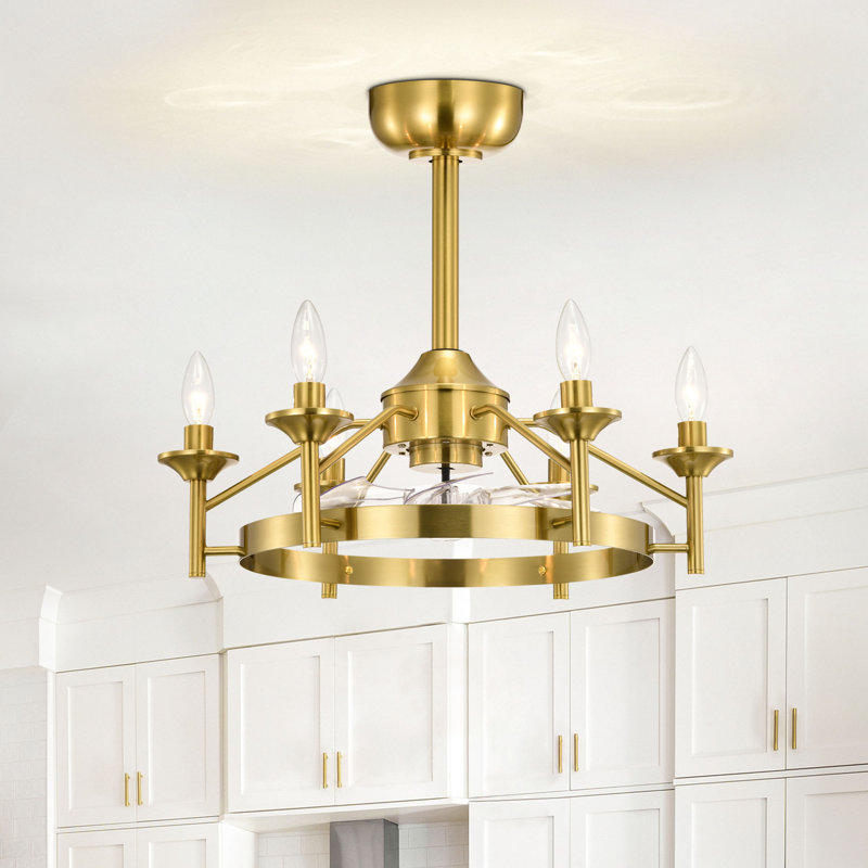 Hodaya 27" W Remote Control Ceiling Fan, Brass, 21.3" Wide
