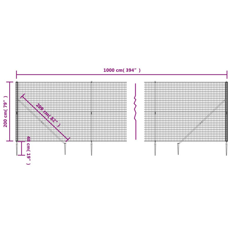 Behice Metal Wire/Mesh Fence, Green, 200cm H x 1000cm W x 5cm D, 7