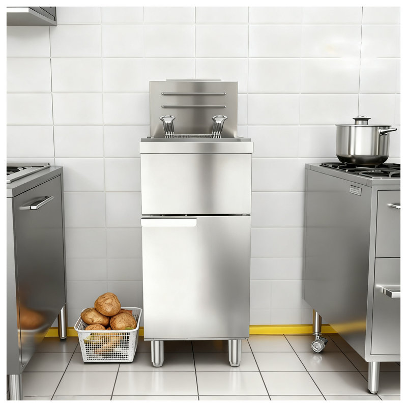 Commercial Deep Fryer - 3-Burner Propane Restaurant Fryer, 40 lbs Capacity Stainless Steel Floor Standing Fryer with Dual Baskets and Adjustable Temperature, 90,000 BTU