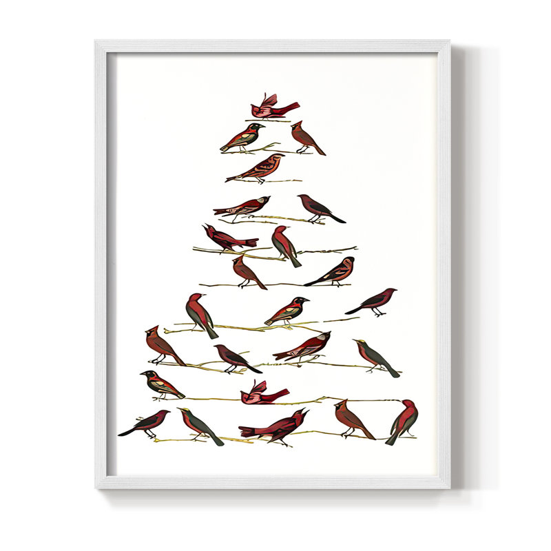 Red Bird Christmas Collection B, reproduction encadrée - bois massif, H 30 po x l 24 po, Blanc