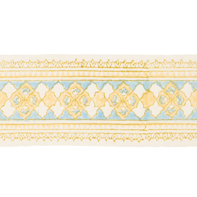 Amira Hand Block Printed Tape, Sand/Gray