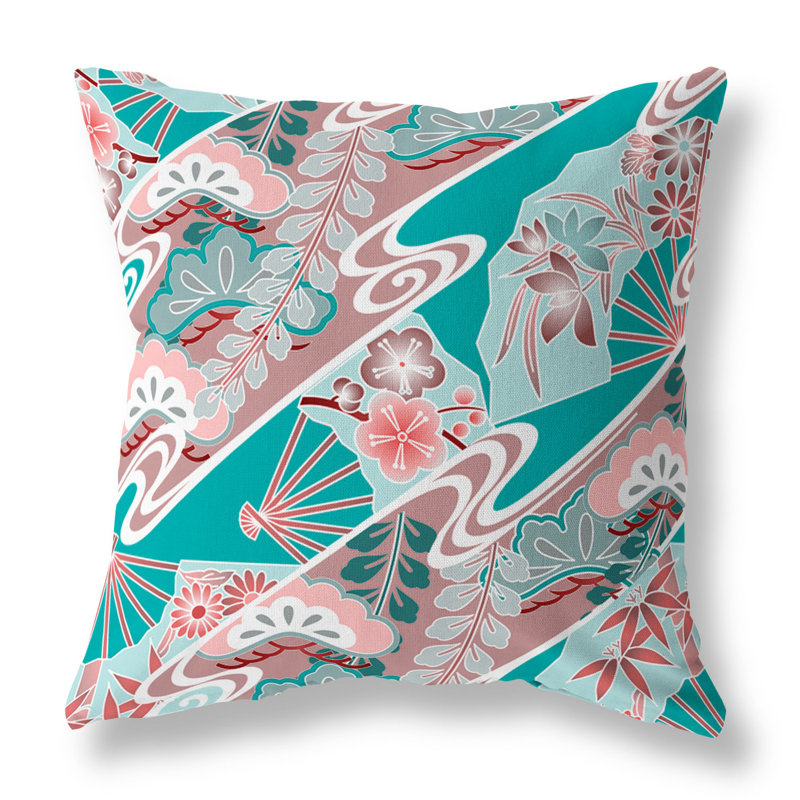 Coussin Floral, H 18 po x l 18 po, Vert / rose