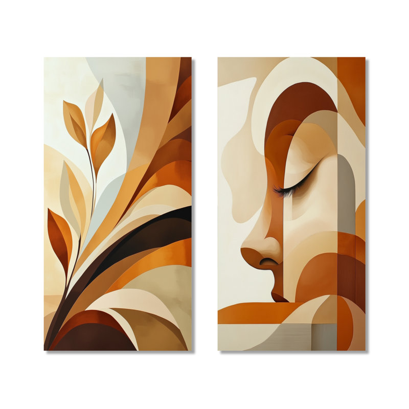 Formes bohèmes superposées III - Ensemble de 2 toiles abstraites bohèmes, 32" H x 32" W, Wrapped Canvas