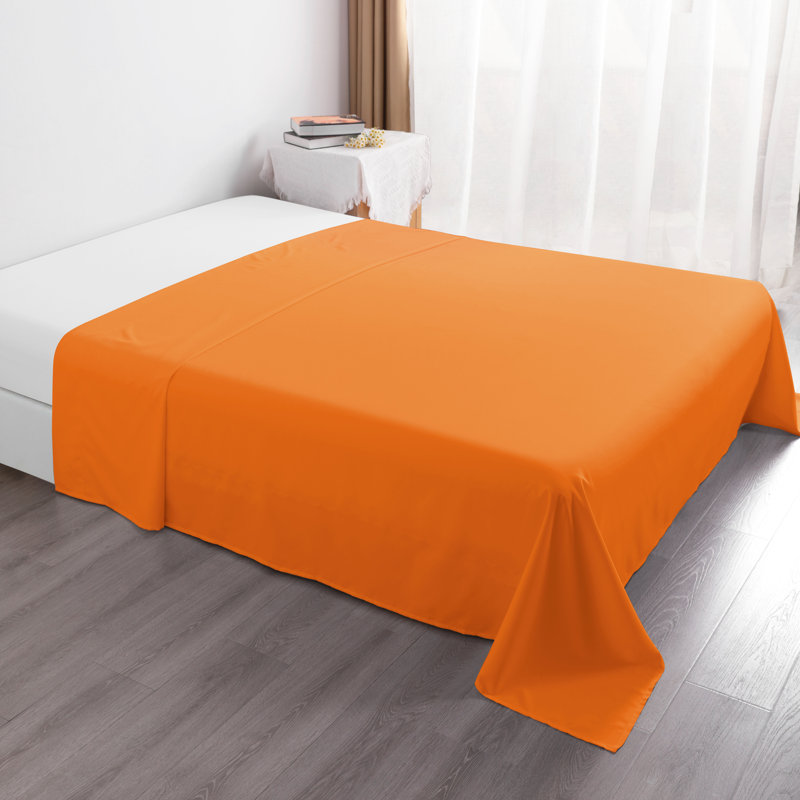 Drap plat en microfibre , Orange, Drap plat pour lit simple TG