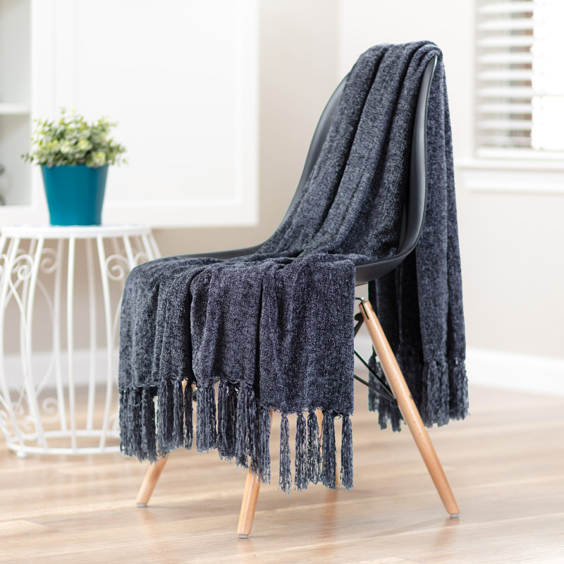  Couverture en chenille veloutée, Noir