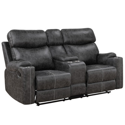 Lathyn Motion Loveseat with Console in Dark Grey