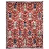 Hand Knotted Wool Area Rug in Red And Navy