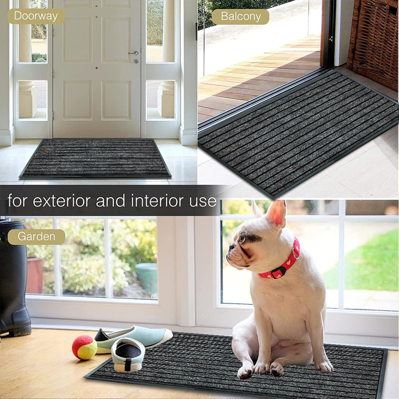 Kiyarah Non-Slip Striped Indoor / Outdoor Doormat, Grey, Rectanguar 80 x 300cm 