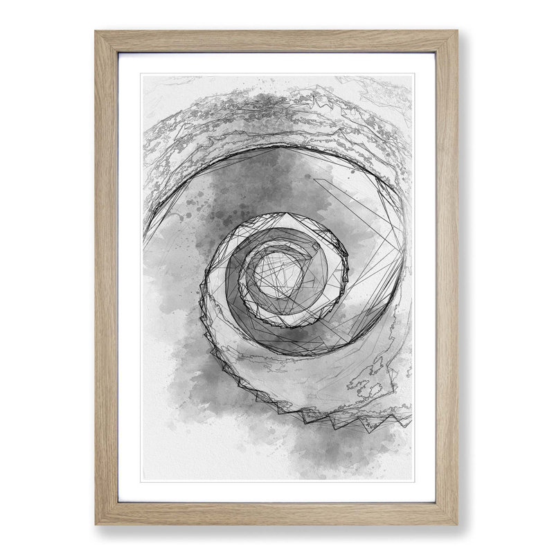 Spiral Staircase Abstract Art - Picture Frame Graphic Art Print on MDF, 36cm H x 27cm W x 2cm D, Oak Framed