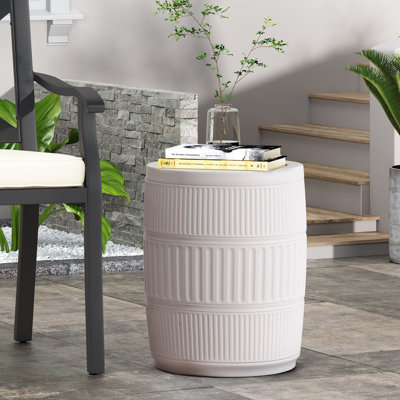 Table d'appoint en béton léger cannelé antique blanc - 15 po x 15 po x 18,5 po, sans assemblage, prêt à décorer cannelé moderne, l 15,09 po x P 18,24 po, blanc